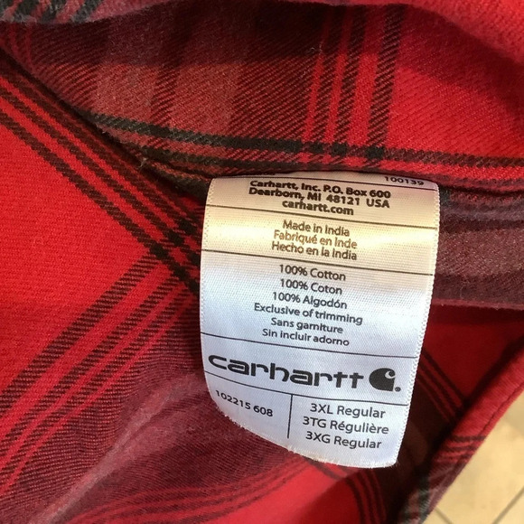 Men’s Carhartt Red Plaid Flannel Shirt Size 3XL Original Fit - Picture 3 of 7